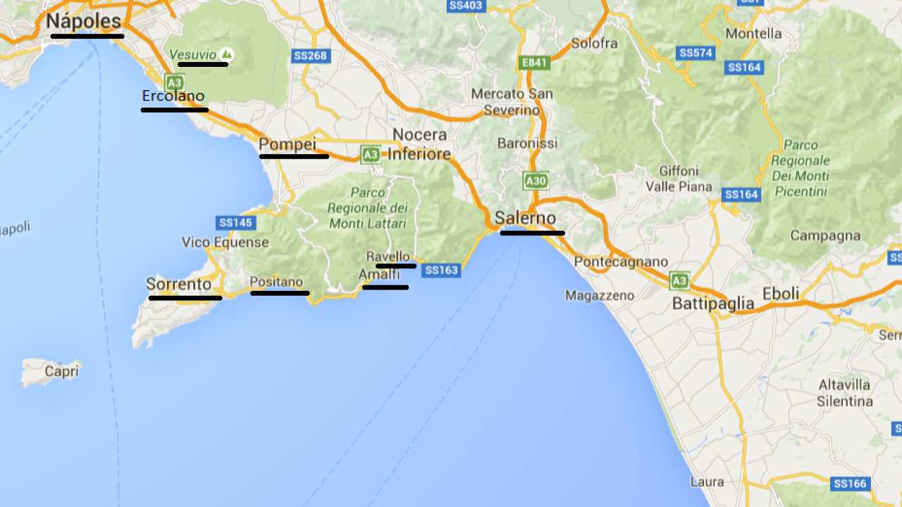 mapa carreteras costa amalfitana Viajar a Nápoles y la Costa Amalfitana: recomendaciones